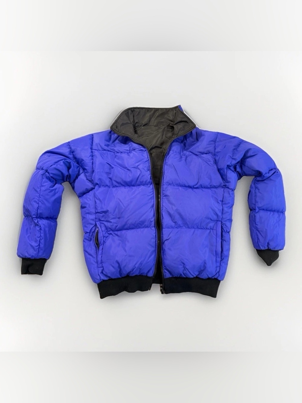 Vintage Columbia Reversible Down Puffer Jacket Mens Large Tall Black Blue 90s
